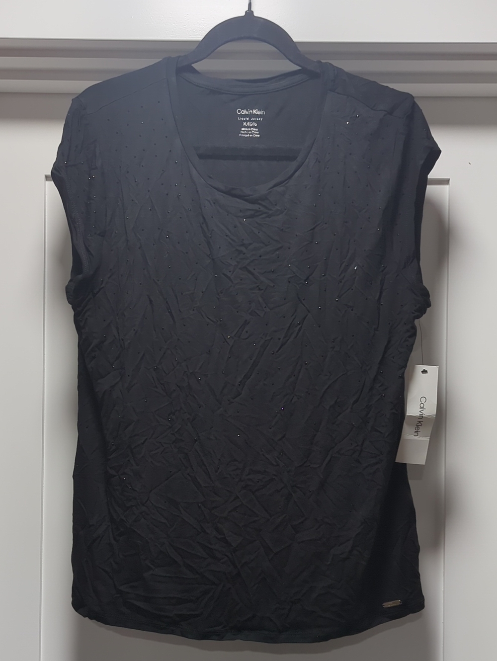 Calvin Klein Black Short Sleeve Tee with Subtle Bead Detail